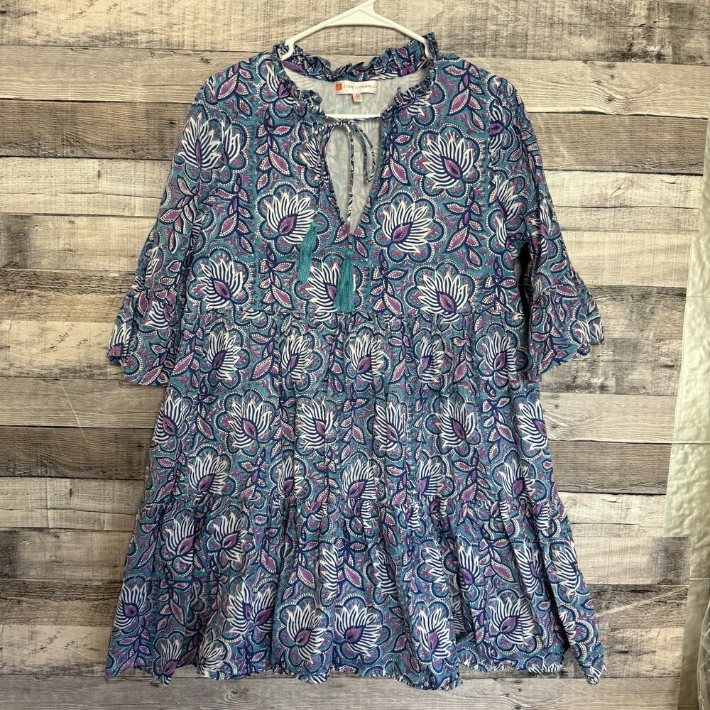 Jude Connally Women's Boho Flowy Tiered Floral V-Neck Mini Tassel Dress